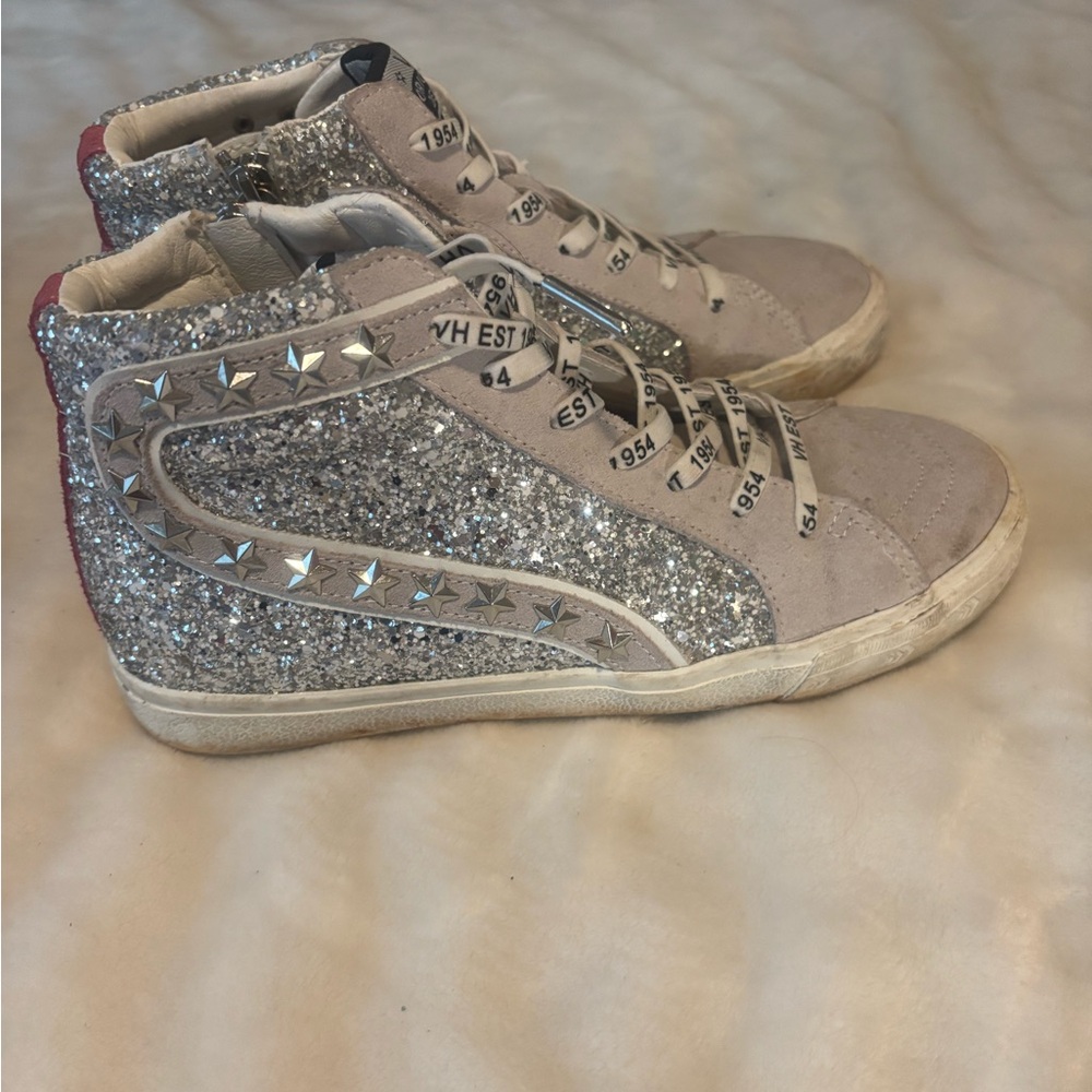 Silver Gray Sparkly High-Top Sneakers